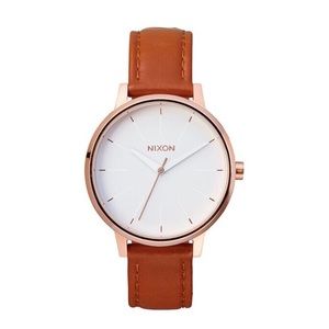 Nixon Kensington Leather Watch - Rose Gold/White